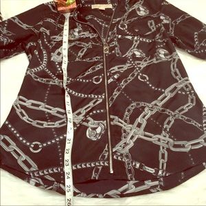 Michael Kors black silver chain zipper blouse SML
